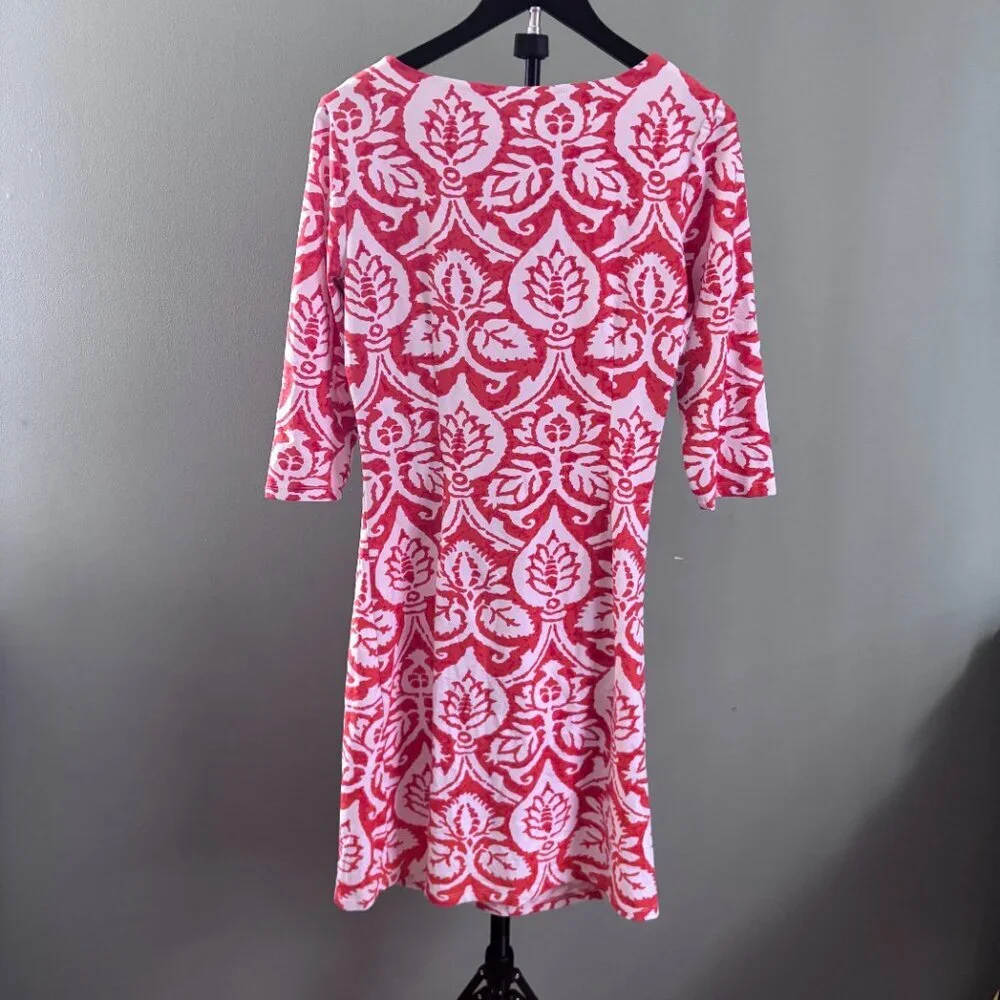 J. MCLAUGHIN Mega Swirl Women's M Rose Orange 3/4 Sleeve Side Ruched Resort Wear - Picture 6 of 7